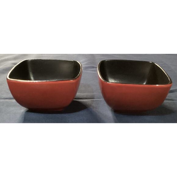 Set of 2 Home Trends Red Claret Black Square Soup Cereal Bowls - Picture 1 of 7